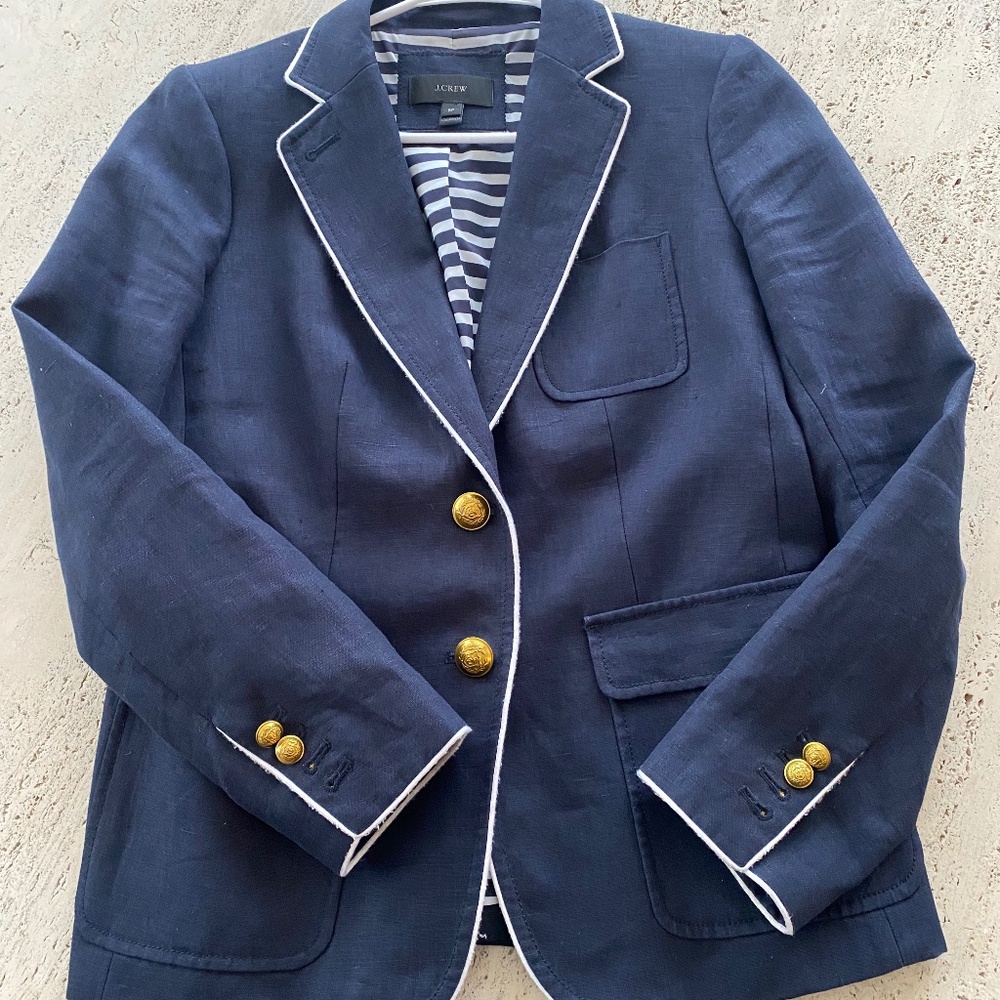 J Crew Navy Blazer with Pinstripe Lining and Nautical Buttons Size 8P